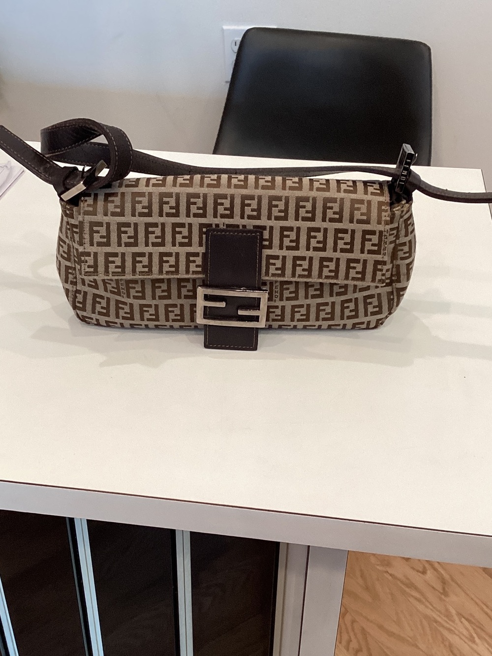 Fendi Beige and Brown Zucca Mini Baguette Shoulder Bag